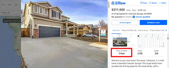 How do you find out how long a house has been on the market on Zillow